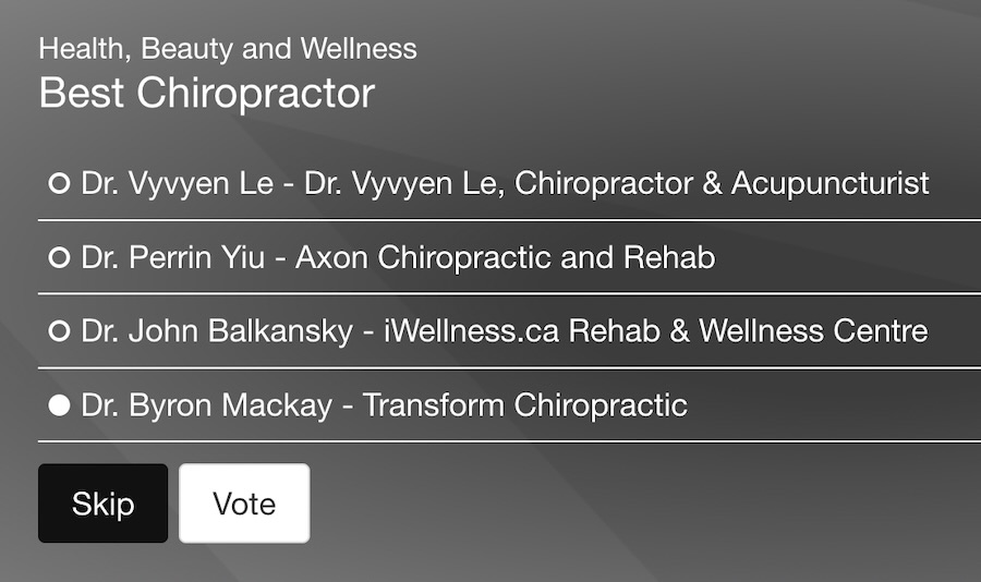 Dr. Byron Mackay nominated for Toronto Star Readers’ Choice Awards.